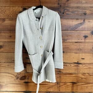 St John Collection Beige Knit Tweed Belted Coat - size 8